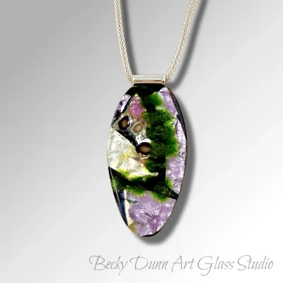 Surfboard Art Glass Pendant with Silver Inlay - Lavender