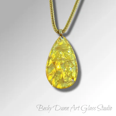 Teardrop Art Glass Pendant with Silver Inlay - Opaline