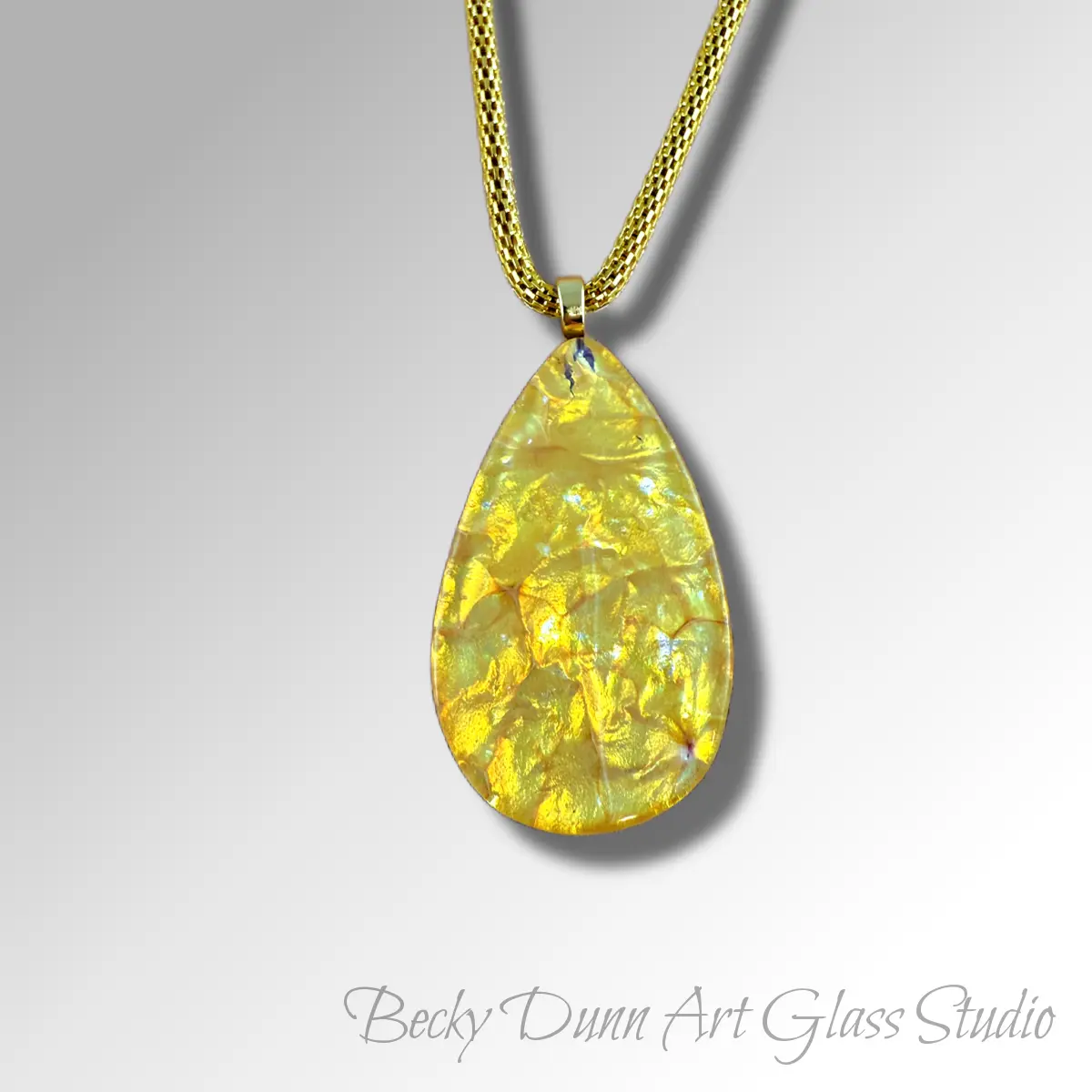 Teardrop Art Glass Pendant with Silver Inlay - Opaline