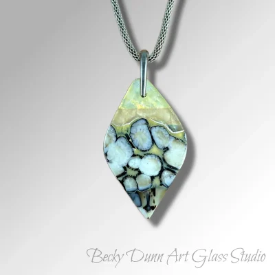 Kiln-Formed Teardrop Pendant with Interlaced Silver