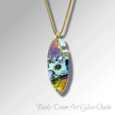 Surfboard Art Glass Pendant with Silver Inlay - Lavender Amber