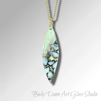 Surfboard Art Glass Pendant with Silver Inlay - Teal Accent